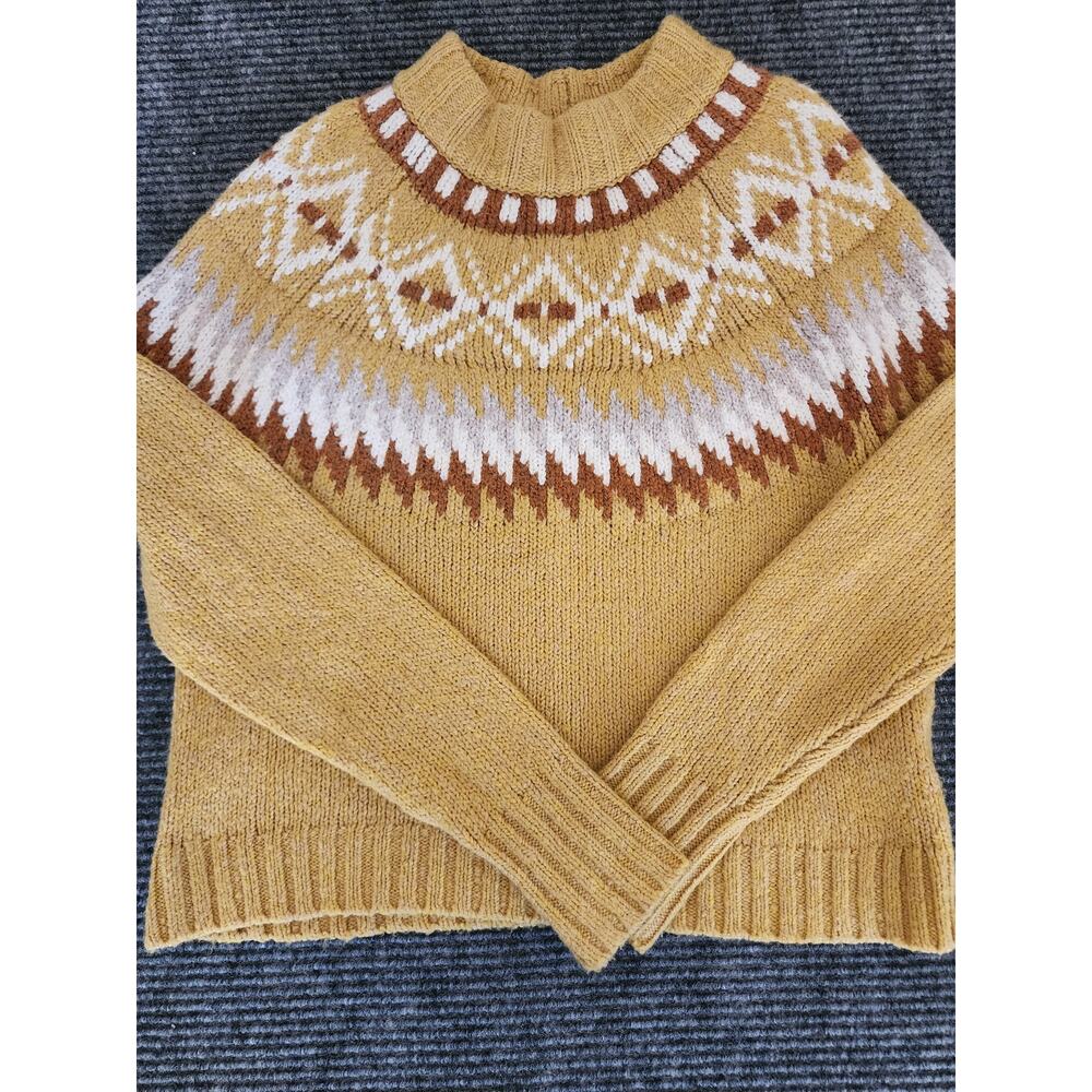 American Eagle Outfitters XS Yellow Nordic Pattern Mock Neck Sweater Fair Isle